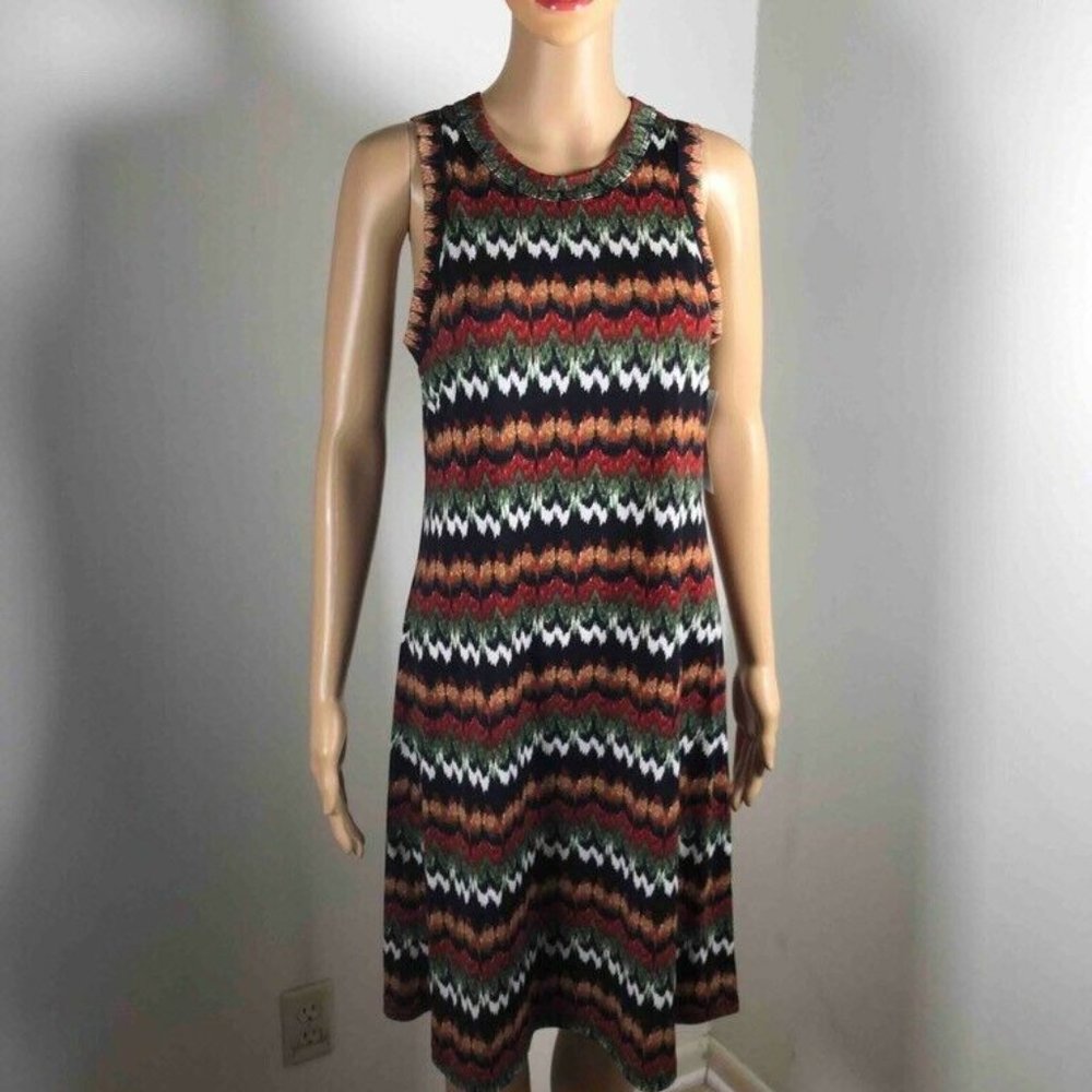Karen Kane Womens Zig Zag Dress Brown Red Abstract